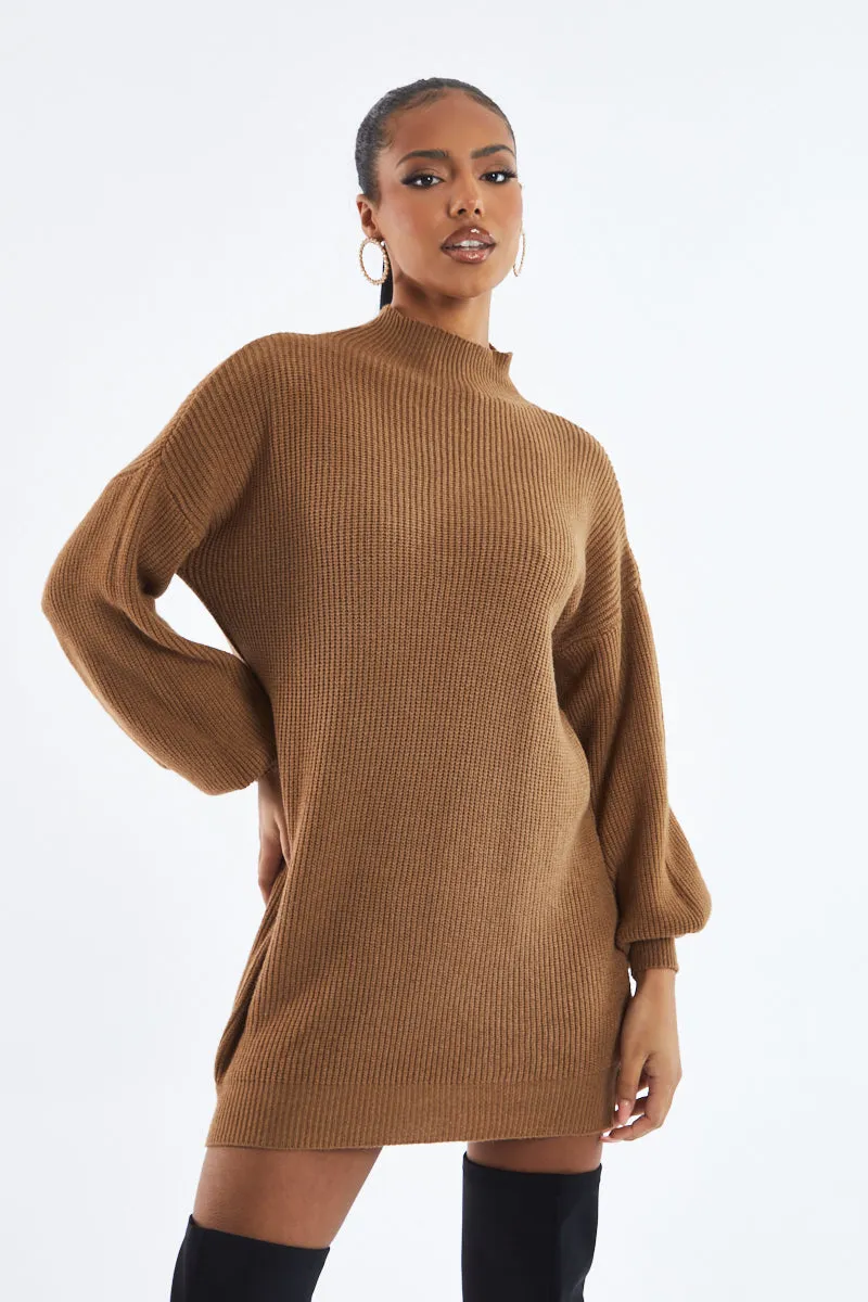 Brown Oversized Knit Jumper Dress - Inez sold by Rebellious Fashion