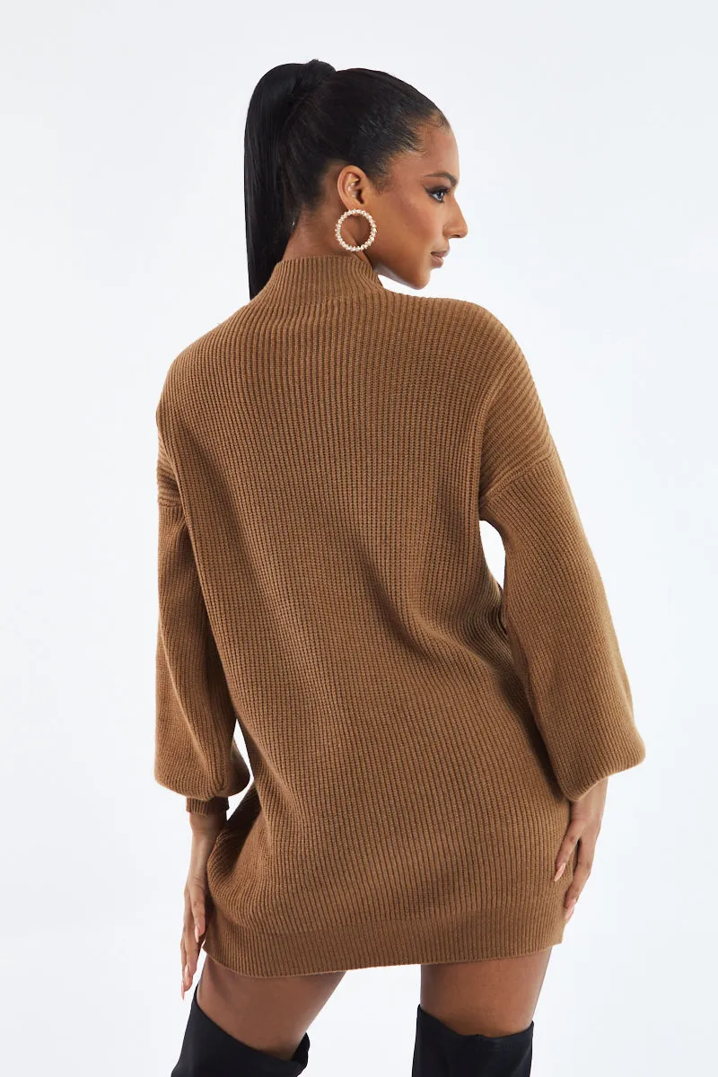 Brown Oversized Knit Jumper Dress - Inez sold by Rebellious Fashion product image thumbnail 4