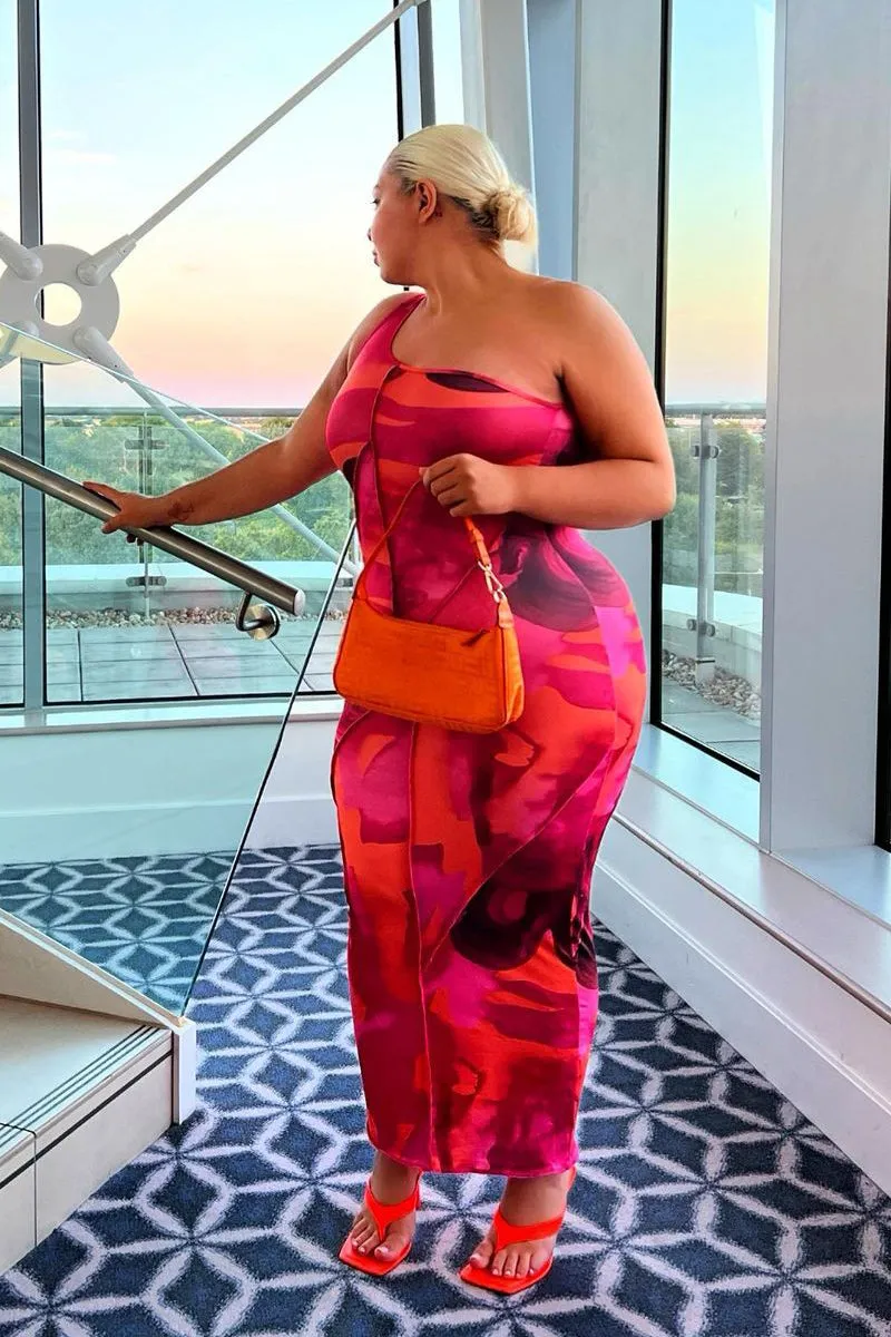 Multi Abstract Print One Shoulder Midi Dress - Pearl sold by Rebellious Fashion product image thumbnail 5