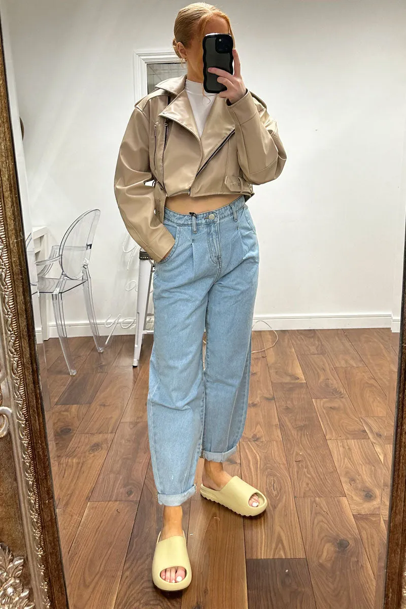 Light Blue High Waist Turn Up Hem Mom Jeans - Karolina sold by Rebellious Fashion