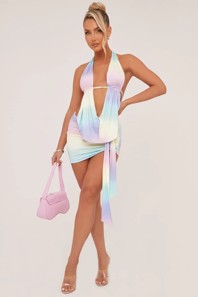 Multi Abstract Print Halter Neck Top & Mini Skirt Co-ord Set - Asher sold by Rebellious Fashion