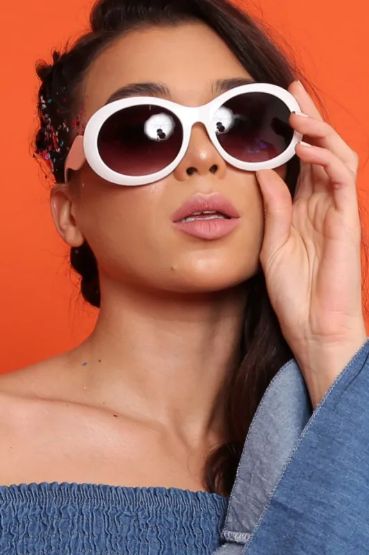 White Oval Chunky Frame Sunglasses- Nima sold by Rebellious Fashion