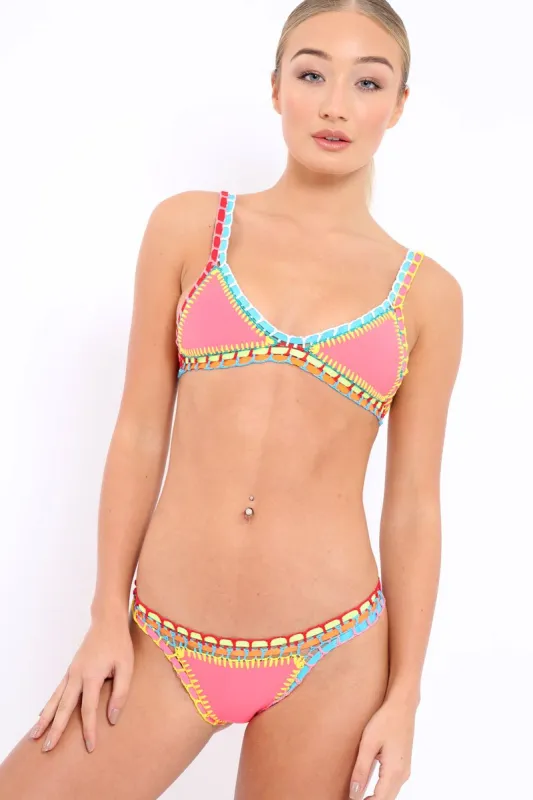 Pink Multi Colour Stitch Bikini - Emmi sold by Rebellious Fashion