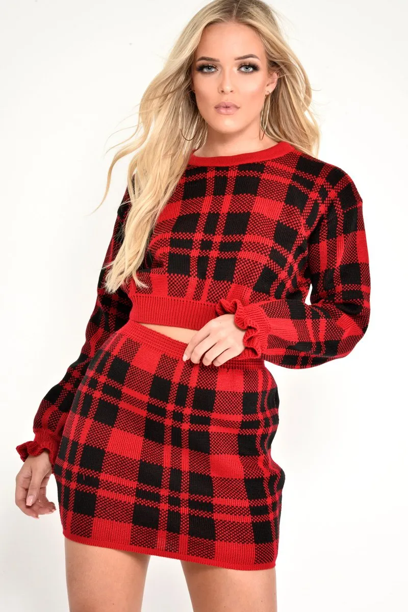 Red Check Knit Mini Skirt - Crissy sold by Rebellious Fashion product image thumbnail 4