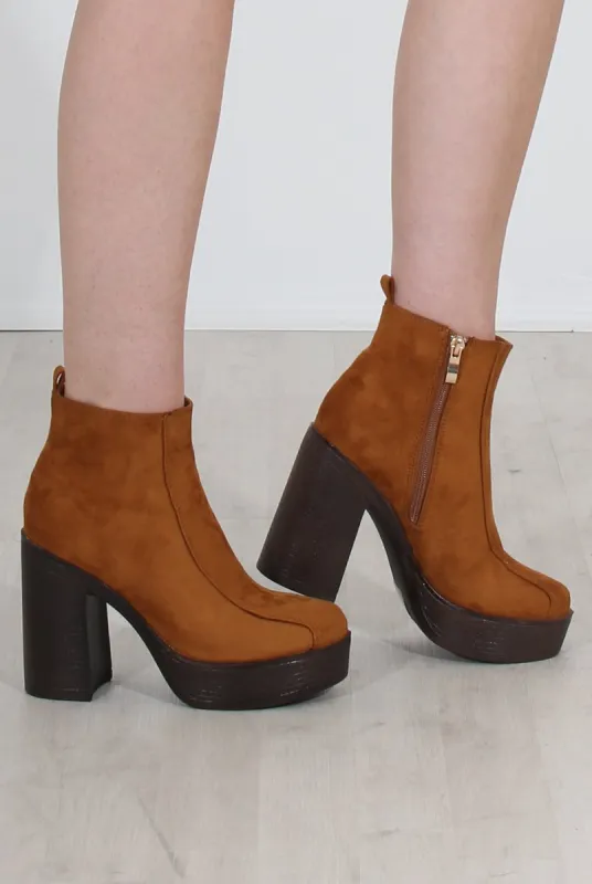 Rheta Tan Suede Platform Ankle Boots sold by Rebellious Fashion