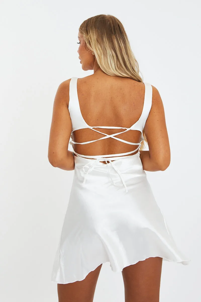 White Satin Cut Out Lace Up Back Mini Dress - Gia sold by Rebellious Fashion product image thumbnail 4