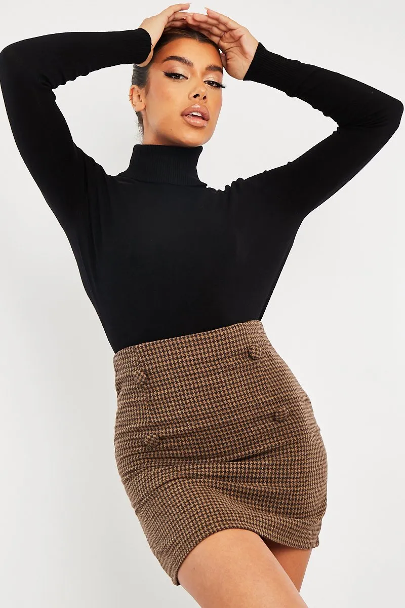 Brown Houndstooth Button Mini Skirt - Ruthie sold by Rebellious Fashion product image thumbnail 2