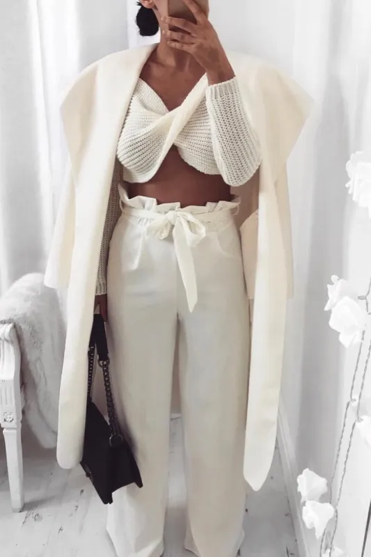 White Paper Bag Tie Waist Wide Leg Trousers - Kennedy sold by Rebellious Fashion