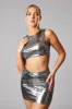 Silver Metallic Sleeveless Crop Top & Mini Skirt Set - Aiko sold by Rebellious Fashion