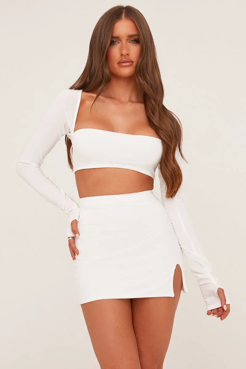 White Square Neck Cropped Top & Mini Skirt Co-ord Set - Regen sold by Rebellious Fashion
