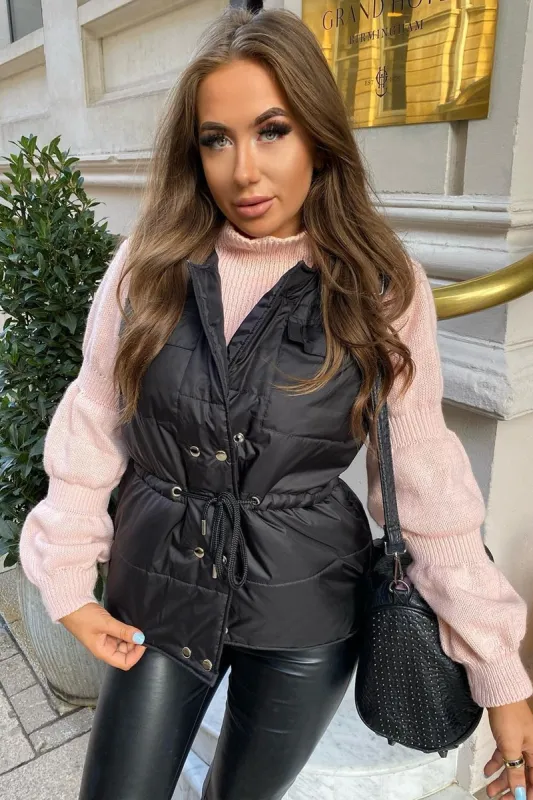 Black Front Pocket Padded Gilet - Carleigh sold by Rebellious Fashion