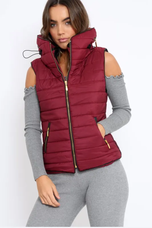 Wine Padded Gilet - Ariella sold by Rebellious Fashion