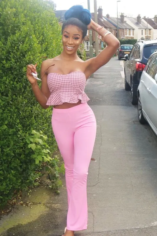 Pink Ribbed Kick Flare Trousers - Chlo sold by Rebellious Fashion