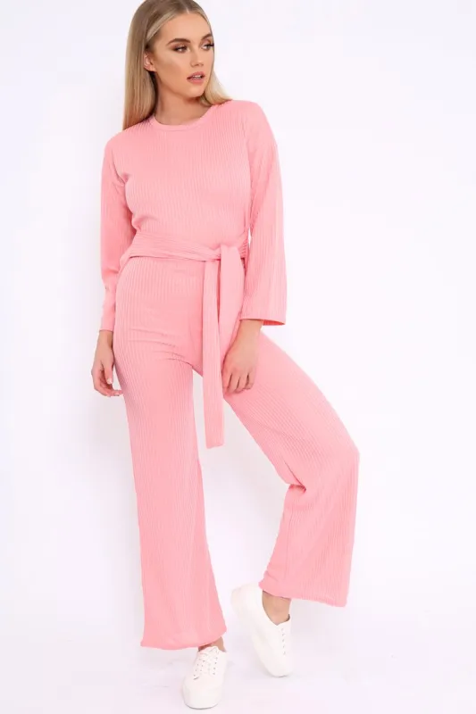 Rose Ribbed Thin Knit Jumpsuit - Graciela made by Rebellious Fashion