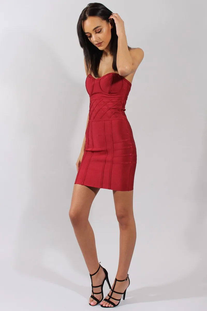 Wine Bandage Bandeau Mini Dress - Cherise sold by Rebellious Fashion product image thumbnail 4
