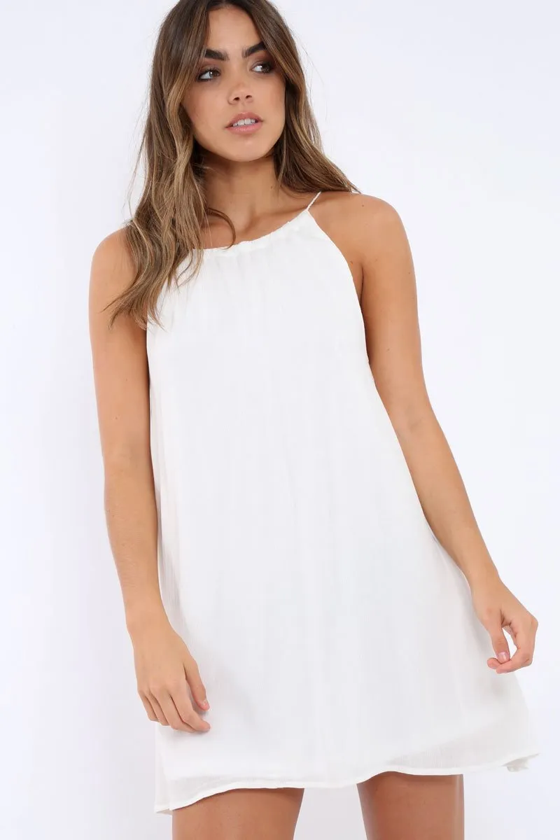 White Tie Neck Shift Dress - Estella sold by Rebellious Fashion