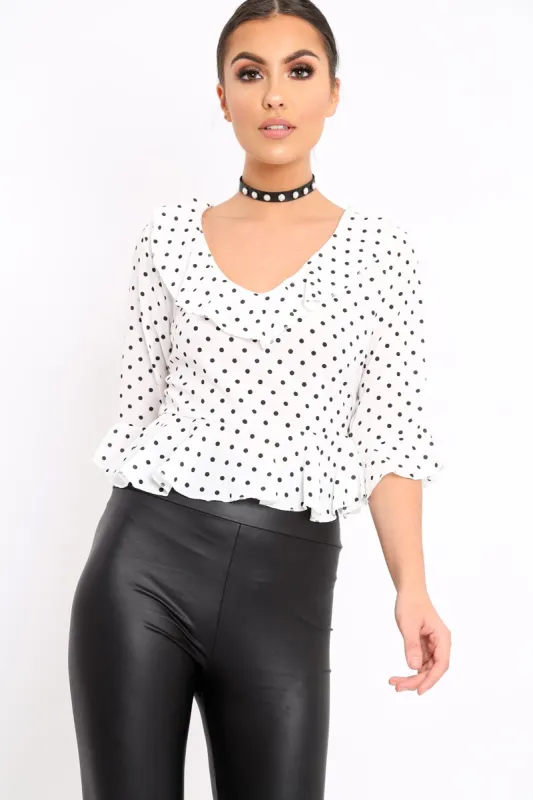 White Polka Dot Crop Top - Alixandra sold by Rebellious Fashion