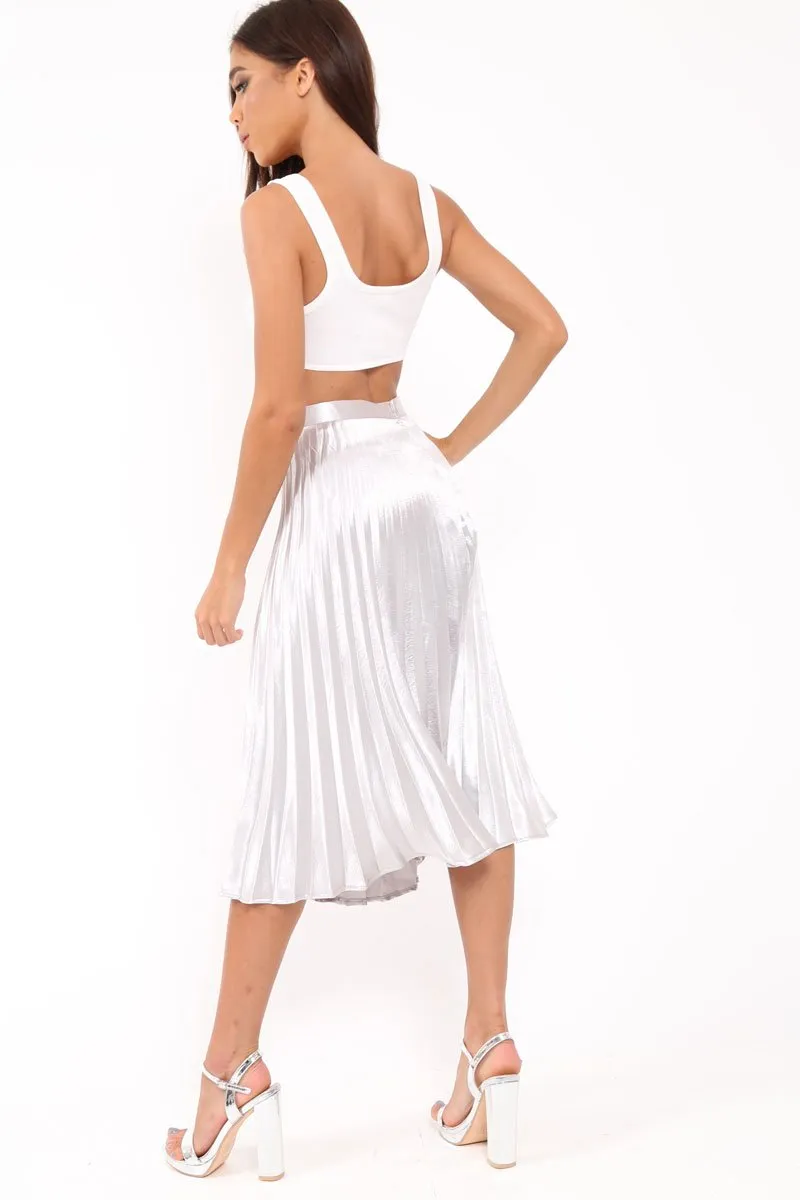 Silver Satin Pleated Midi Skirt - Kelyn sold by Rebellious Fashion product image thumbnail 5