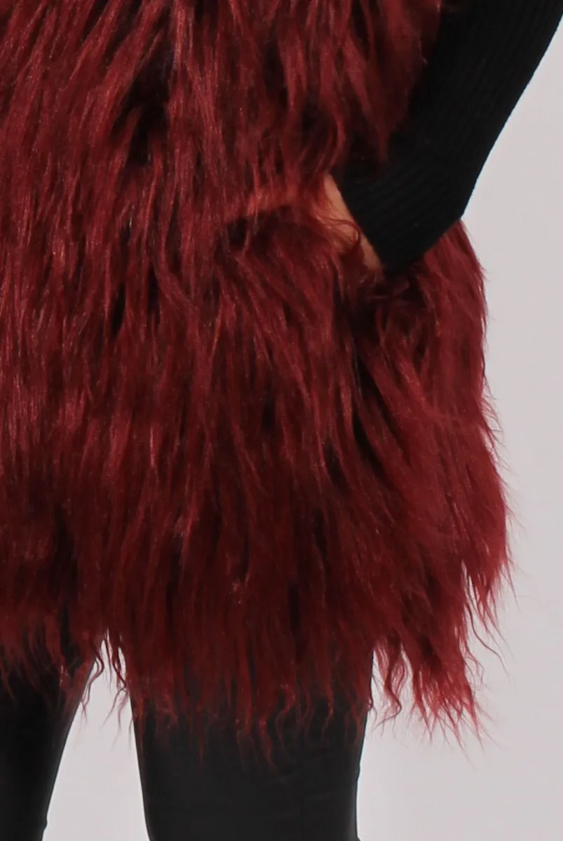 Wine Faux Fur Shaggy Gilet - Liberty sold by Rebellious Fashion product image thumbnail 5