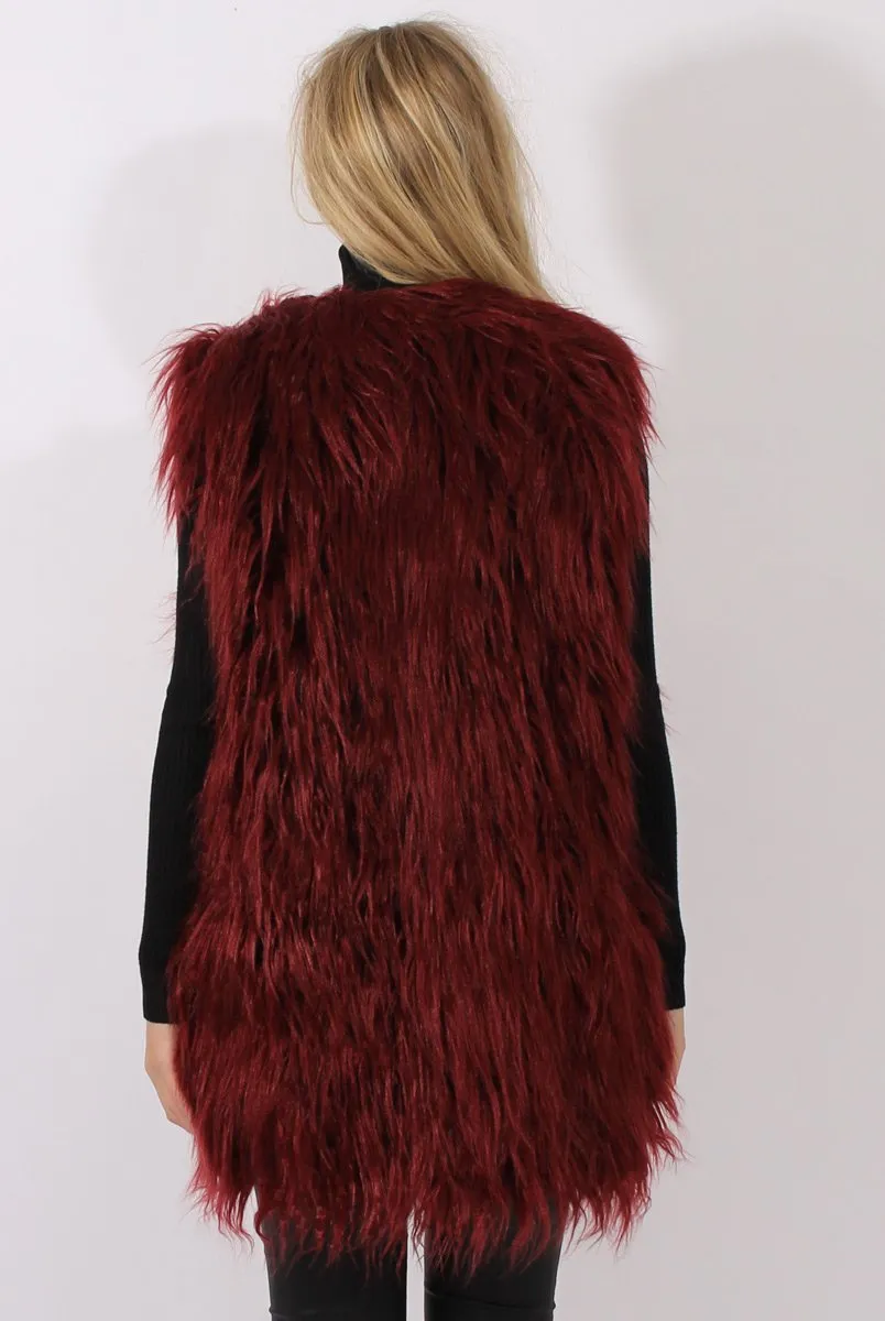 Wine Faux Fur Shaggy Gilet - Liberty sold by Rebellious Fashion product image thumbnail 3