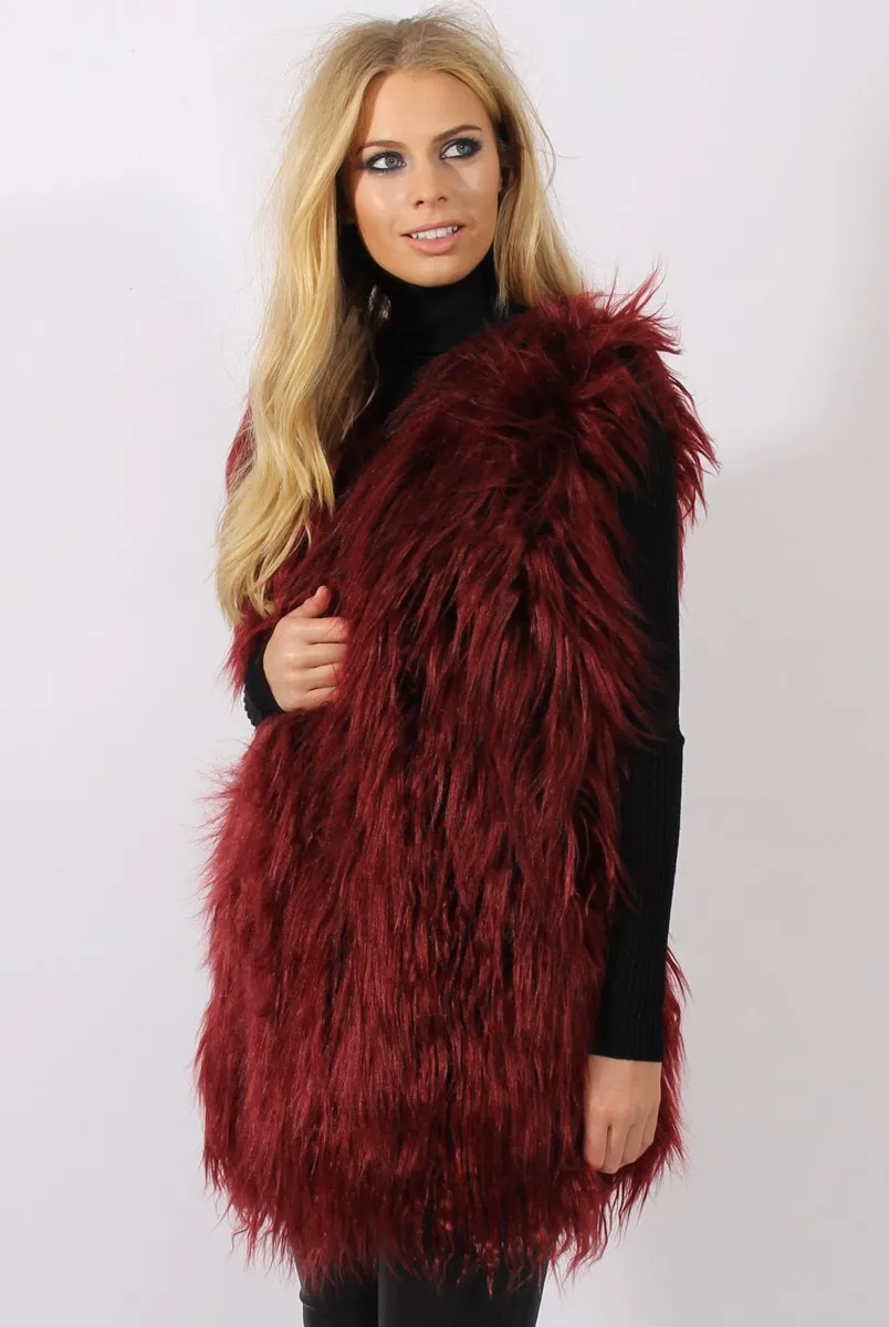 Wine Faux Fur Shaggy Gilet - Liberty sold by Rebellious Fashion product image thumbnail 2