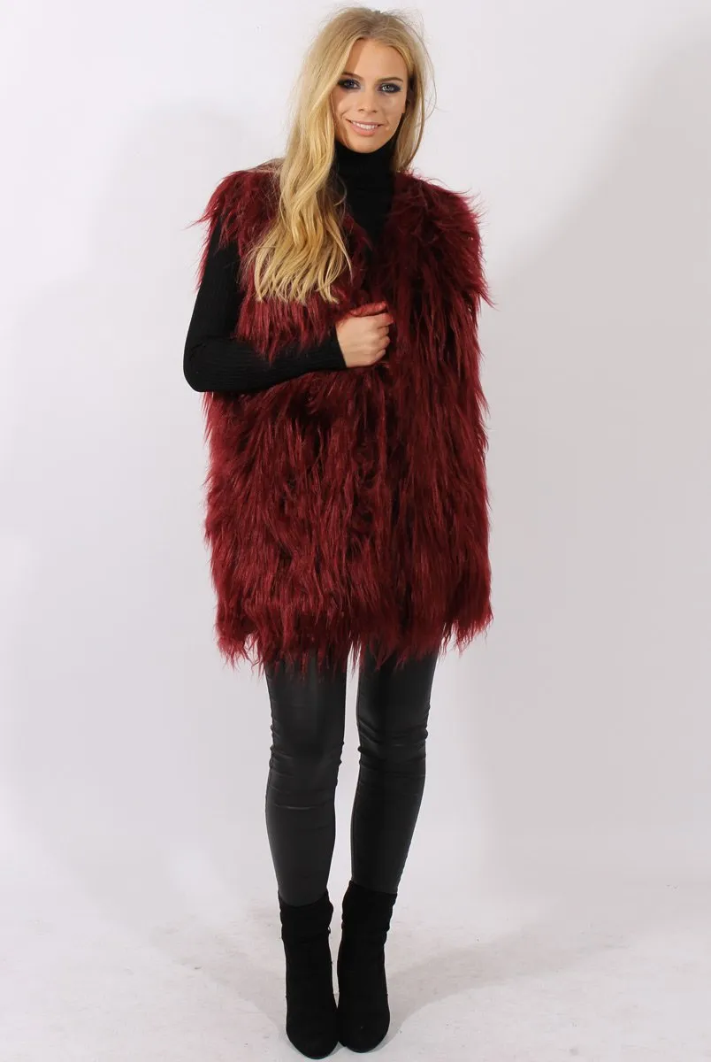 Wine Faux Fur Shaggy Gilet - Liberty sold by Rebellious Fashion product image thumbnail 4