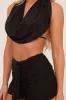 Black Three Piece Cowl Neck Crop Top & Mini Skirt Co-ord Set - Jocelyn sold by Rebellious Fashion