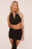 Black Three Piece Cowl Neck Crop Top & Mini Skirt Co-ord Set - Jocelyn sold by Rebellious Fashion