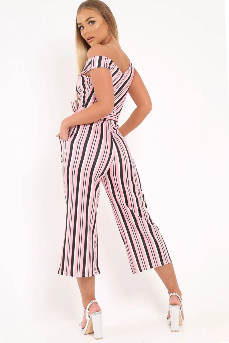 Pink Stripe Bardot Culotte Jumpsuit - Annarae sold by Rebellious Fashion product image thumbnail 2