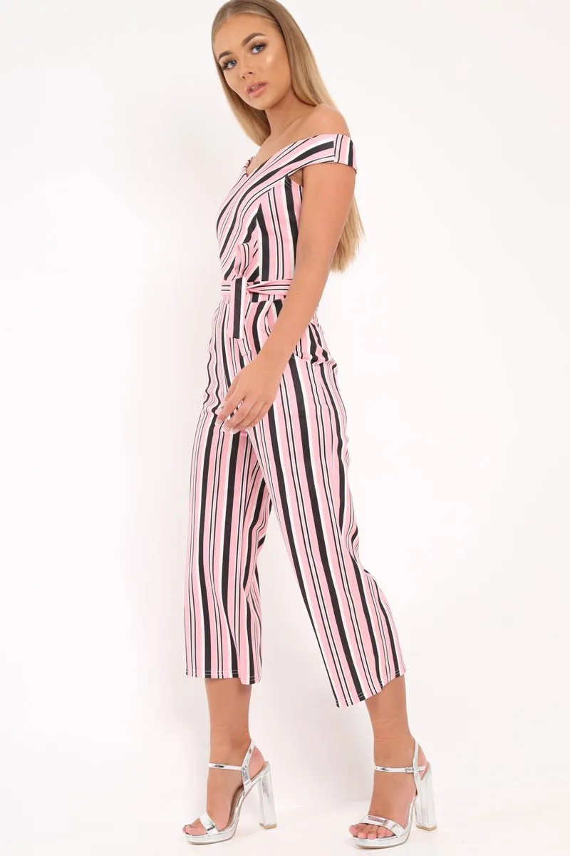 Pink Stripe Bardot Culotte Jumpsuit - Annarae sold by Rebellious Fashion product image thumbnail 3