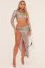 Silver Sequin Long Sleeve Crop Top & Twist Detail Maxi Skirt Co-ord Set - Heba sold by Rebellious Fashion