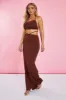 Chocolate Halter Neck Crop Top & Tie Waist Ruched Bum Maxi Skirt Set - Tilly sold by Rebellious Fashion