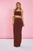 Chocolate Halter Neck Crop Top & Tie Waist Ruched Bum Maxi Skirt Set - Tilly sold by Rebellious Fashion