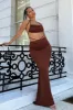 Chocolate Halter Neck Crop Top & Tie Waist Ruched Bum Maxi Skirt Set - Tilly sold by Rebellious Fashion
