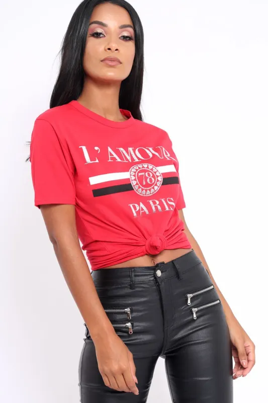 Red L'amour Paris Slogan T-shirt - Juli sold by Rebellious Fashion