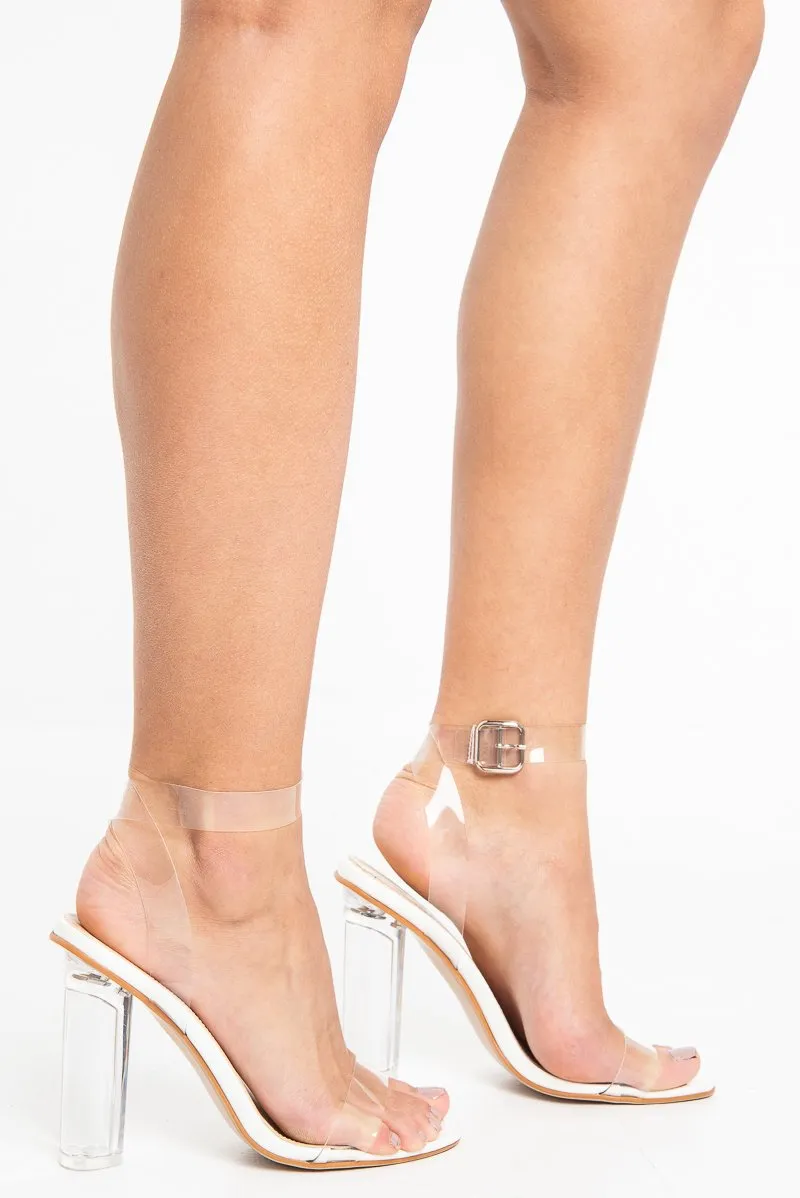 White Clear Strap Perspex Block Heels - Janice sold by Rebellious Fashion