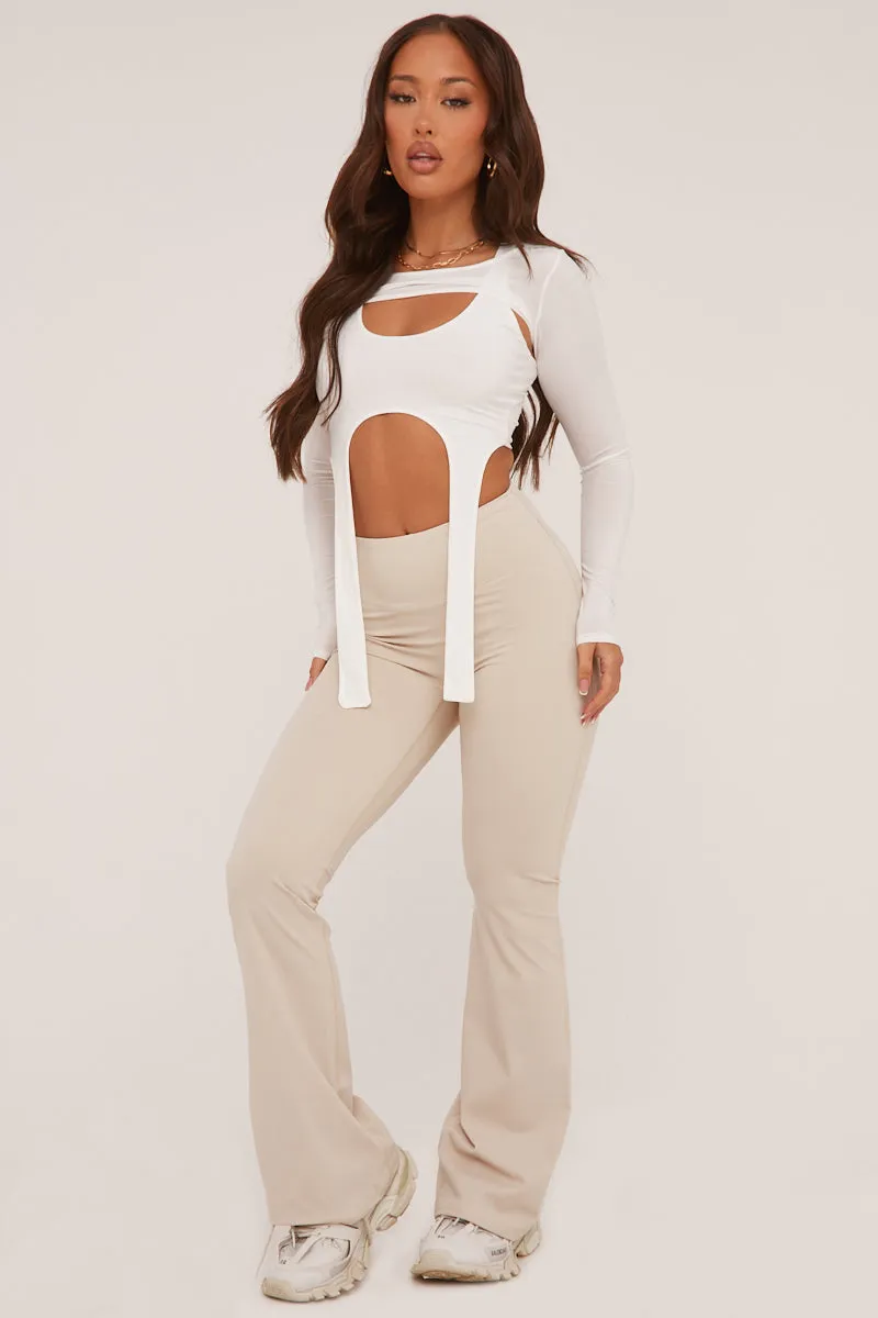 Stone Ruched Back Flared Leg Trousers - Hazel sold by Rebellious Fashion