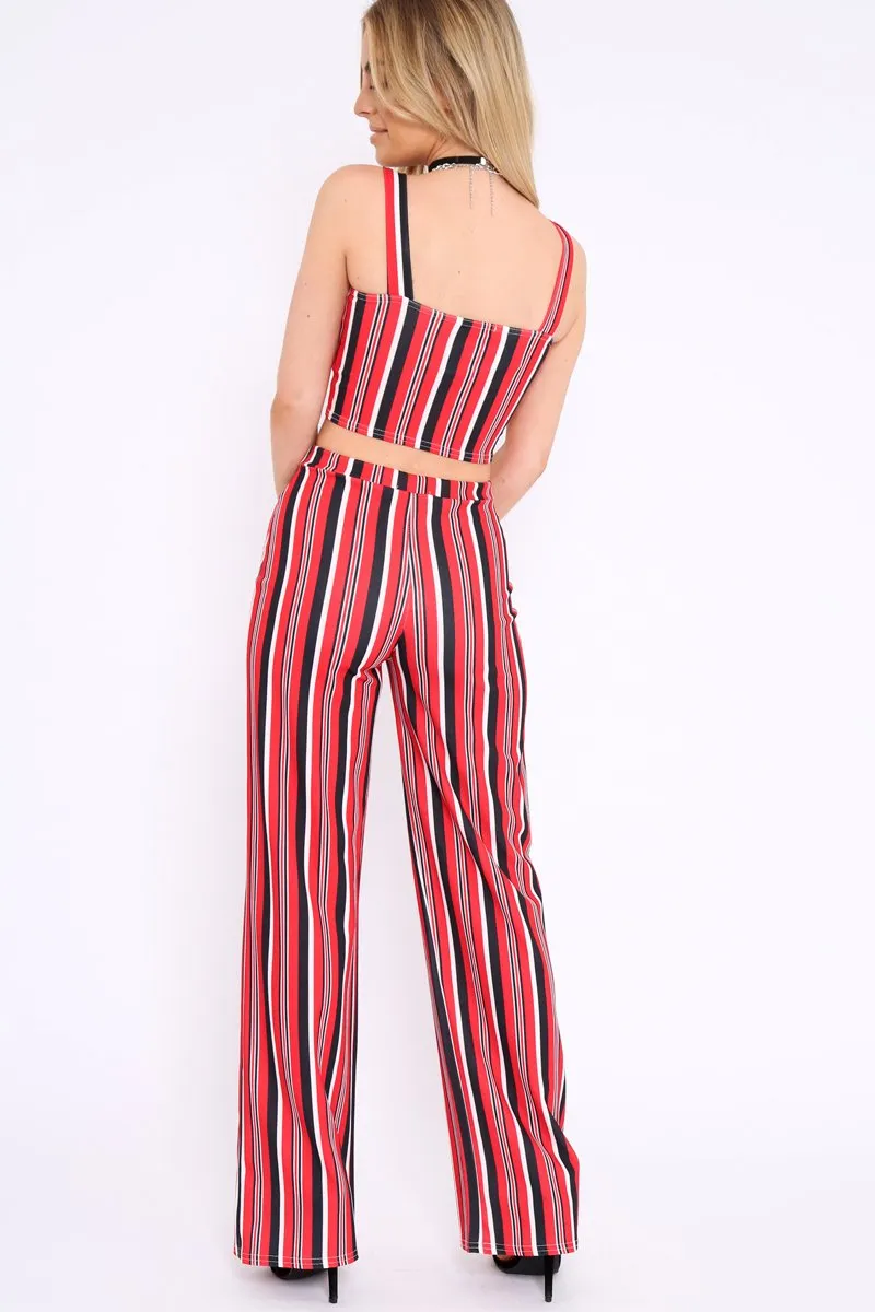 Red Striped Crop Top and Trousers Co-ord Set - Kimmy sold by Rebellious Fashion product image thumbnail 5