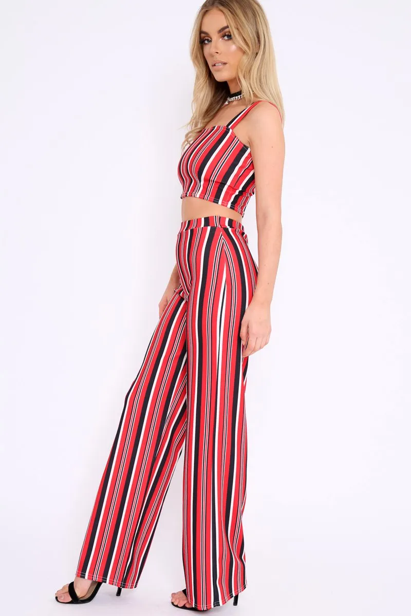 Red Striped Crop Top and Trousers Co-ord Set - Kimmy sold by Rebellious Fashion product image thumbnail 4