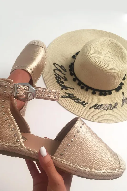 Rose Gold Studded Espadrilles Sandals - Robin sold by Rebellious Fashion