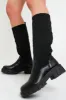 Black Quilted Detail Knee High Boots - Bethsy sold by Rebellious Fashion