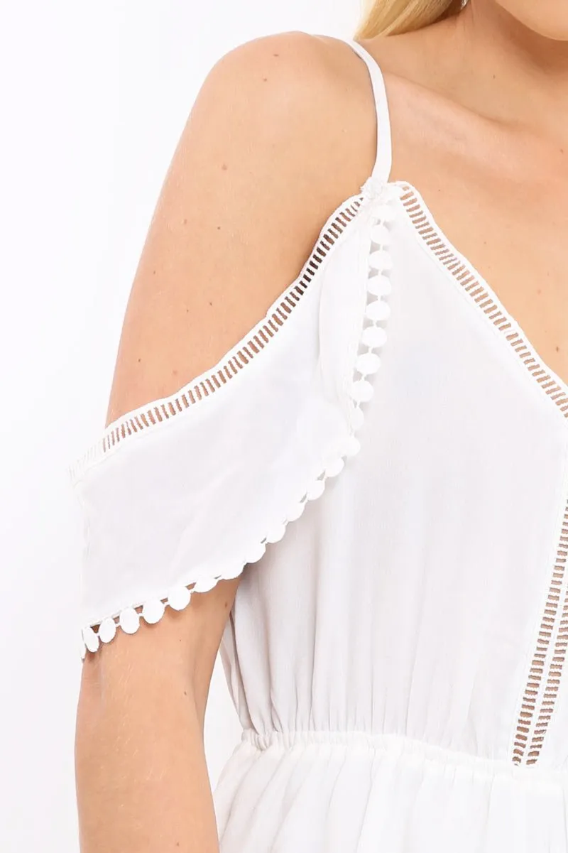 White Cold Shoulder Frill Playsuit - Lashanti sold by Rebellious Fashion product image thumbnail 4
