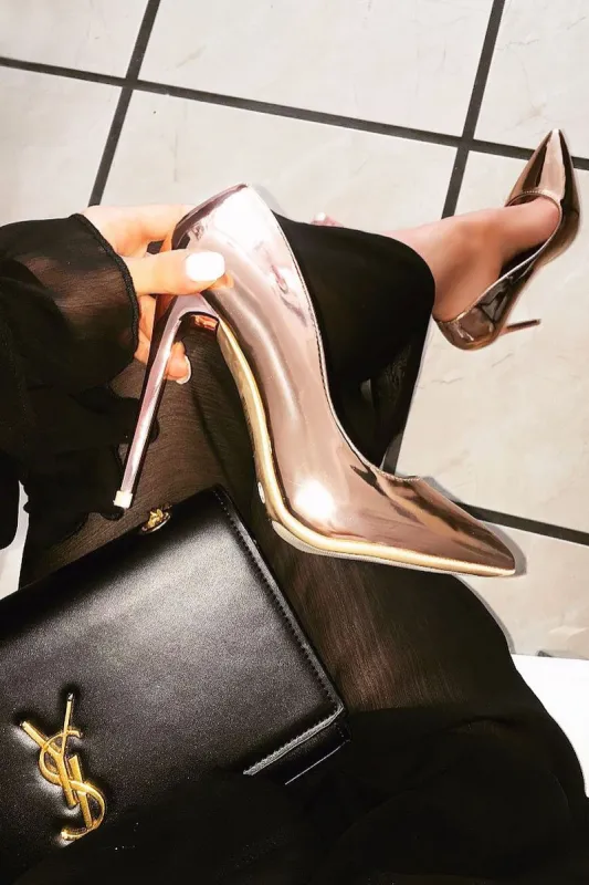 Rose Gold Metallic Pointed Court Heels - Kimora sold by Rebellious Fashion