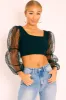 Black Polka Dot Organza Sleeve Crop Top - Bianca sold by Rebellious Fashion