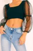 Black Polka Dot Organza Sleeve Crop Top - Bianca sold by Rebellious Fashion
