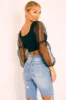 Black Polka Dot Organza Sleeve Crop Top - Bianca sold by Rebellious Fashion