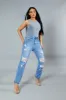 Light Blue Distressed Straight Leg Jeans - Nikia sold by Rebellious Fashion