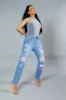 Light Blue Distressed Straight Leg Jeans - Nikia sold by Rebellious Fashion