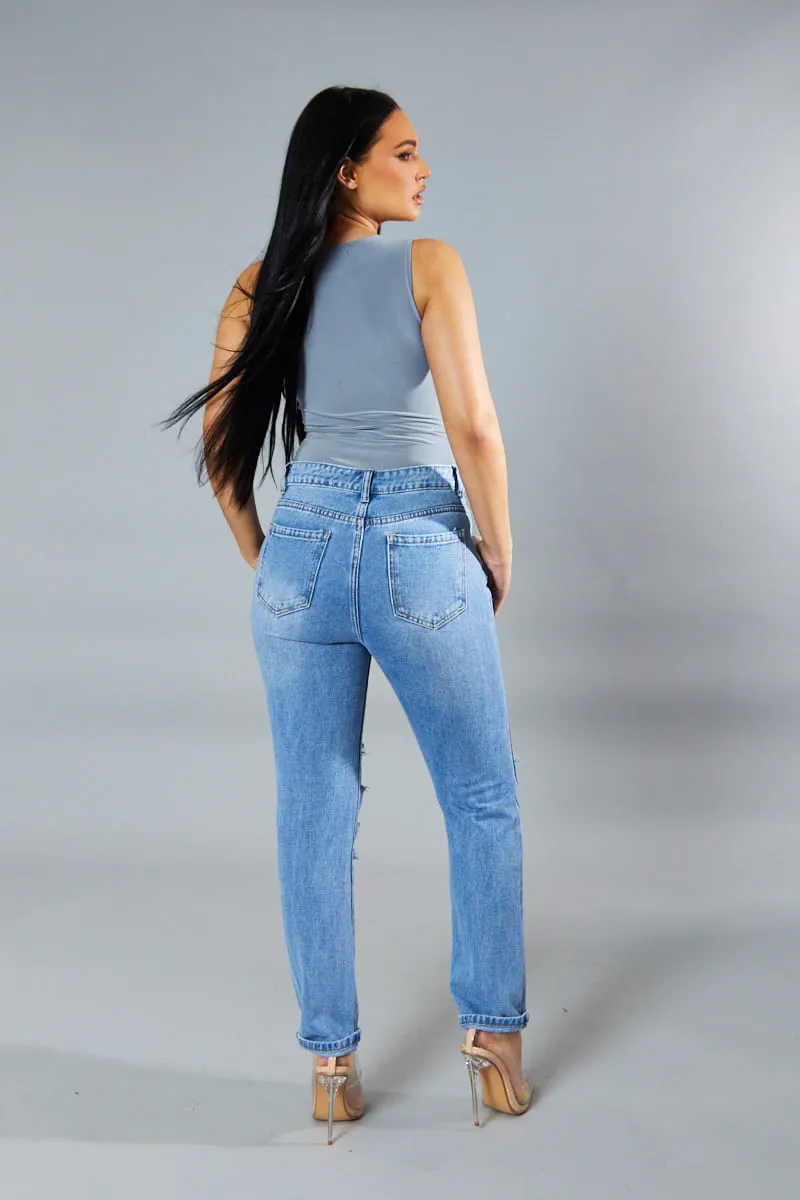 Light Blue Distressed Straight Leg Jeans - Nikia sold by Rebellious Fashion product image thumbnail 5