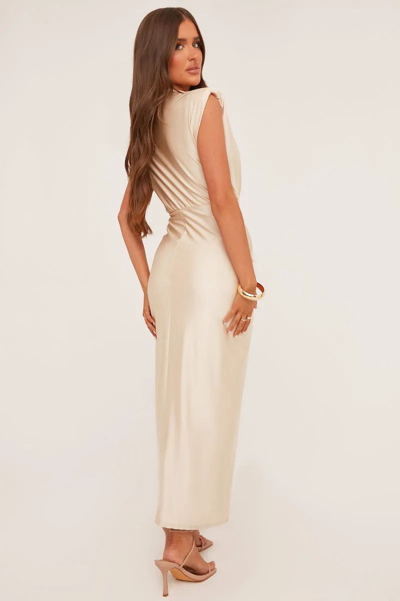 Champagne Plunge Neck Draped Maxi Dress - Brylen sold by Rebellious Fashion product image thumbnail 4